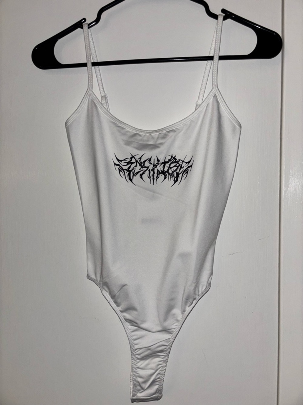 White Graphic High-Cut Bodysuit